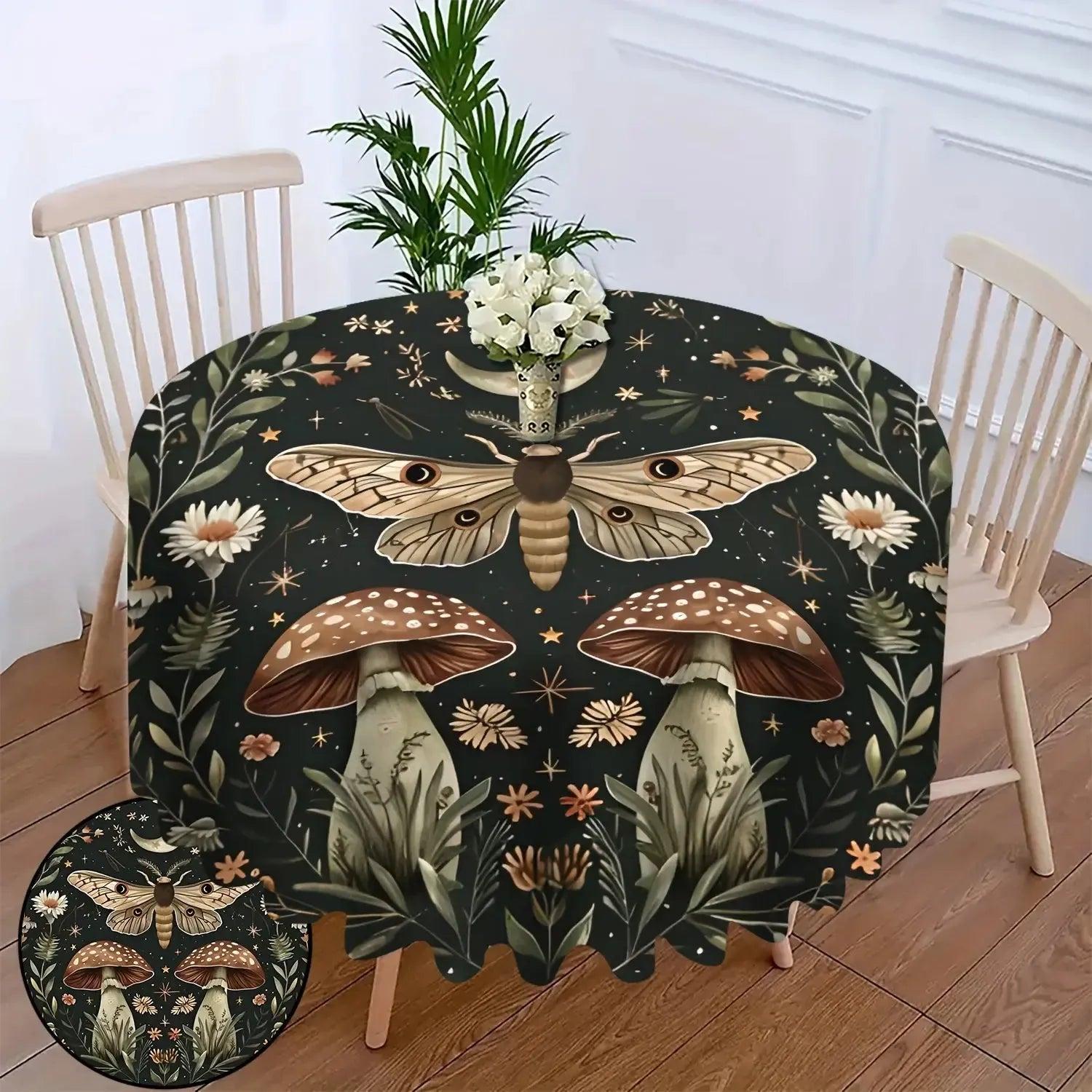Mystic Luna Moth Mushroom Tablecloth Witchy Home Decoration-MoonChildWorld