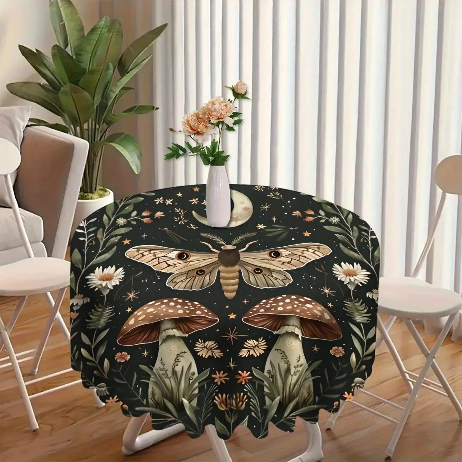 Mystic Luna Moth Mushroom Tablecloth Witchy Home Decoration-MoonChildWorld