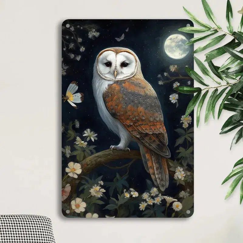 Mystic Owl Metal Wall Art Moon Owl Metal Sign Witchy Wall Decor-MoonChildWorld