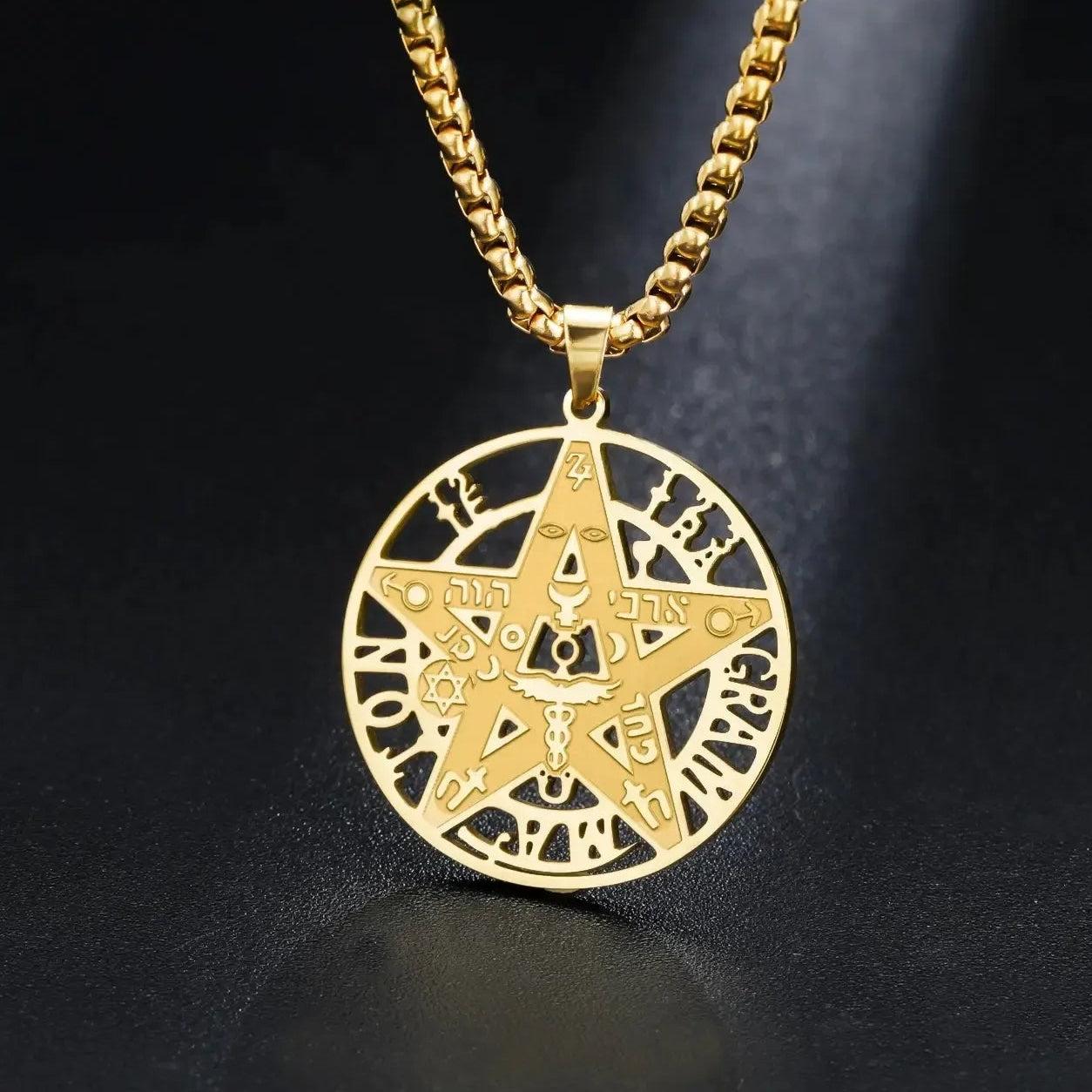 Mystic Pentagram Necklace with Hebrew Symbols Gothic Occult Amulet Jewelry-MoonChildWorld