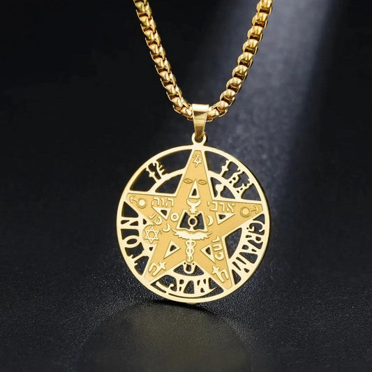Mystic Pentagram Necklace with Hebrew Symbols Gothic Occult Amulet Jewelry-MoonChildWorld