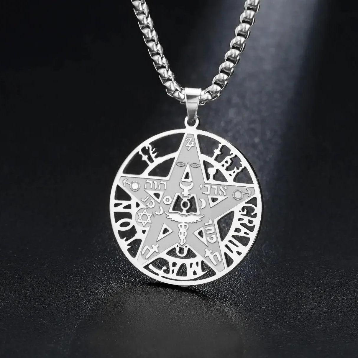 Mystic Pentagram Necklace with Hebrew Symbols Gothic Occult Amulet Jewelry-MoonChildWorld