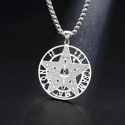 Mystic Pentagram Necklace with Hebrew Symbols Gothic Occult Amulet Jewelry-MoonChildWorld
