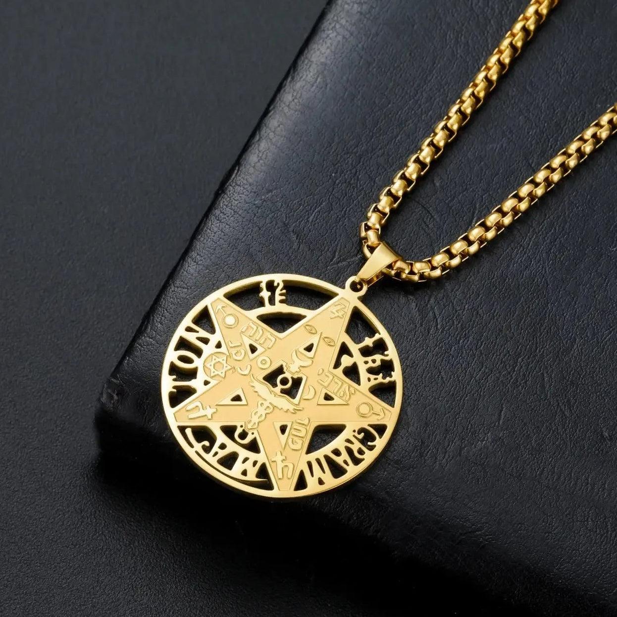 Mystic Pentagram Necklace with Hebrew Symbols Gothic Occult Amulet Jewelry-MoonChildWorld