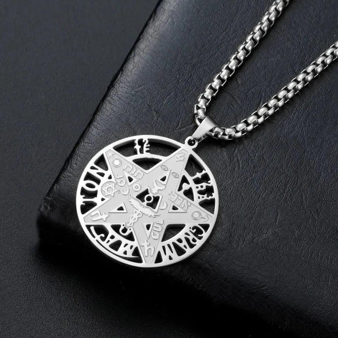 Mystic Pentagram Necklace with Hebrew Symbols Gothic Occult Amulet Jewelry-MoonChildWorld