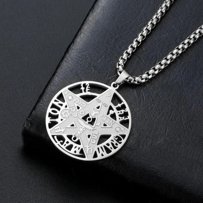 Mystic Pentagram Necklace with Hebrew Symbols Gothic Occult Amulet Jewelry-MoonChildWorld