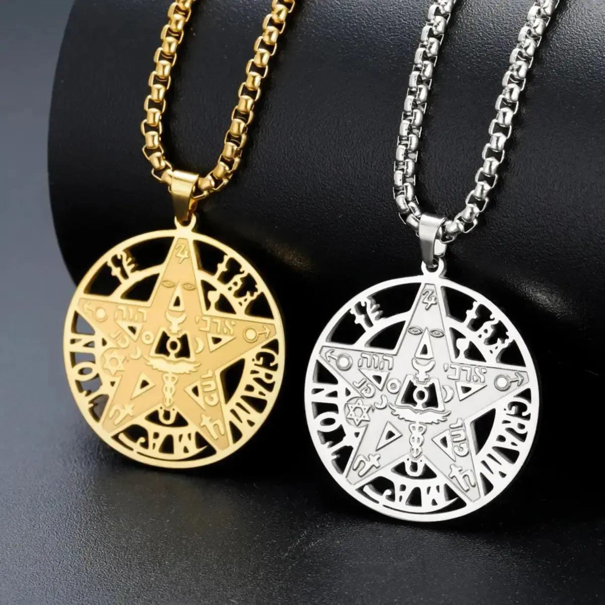 Mystic Pentagram Necklace with Hebrew Symbols Gothic Occult Amulet Jewelry-MoonChildWorld