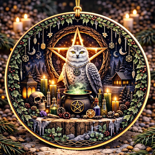Mystic Pentagram Owl Wicca Yule Ceramic Ornaments Gothic Pagan Christmas Tree Decor-MoonChildWorld