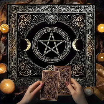 Mystic Pentagram Triple Moon Wicca Altar Cloth - Witchcraft Tarot Tablecloth for Reading Divination Pagan Home Decor-MoonChildWorld