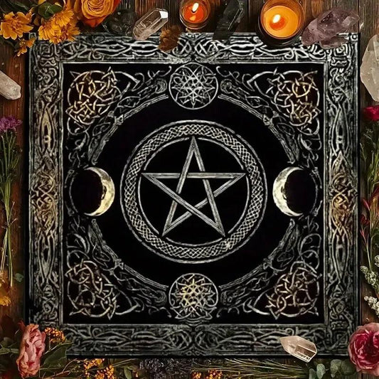Mystic Pentagram Triple Moon Wicca Altar Cloth - Witchcraft Tarot Tablecloth for Reading Divination Pagan Home Decor-MoonChildWorld