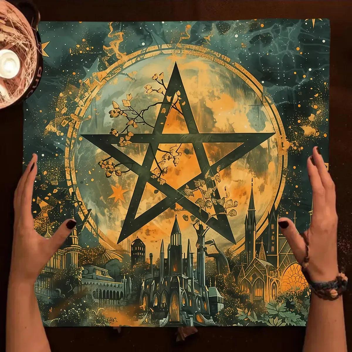 Mystic Pentagram Wicca Altar Cloth - Pentacle Pagan Tablecloth For Tarot Reading Wiccan Altar Decor-MoonChildWorld