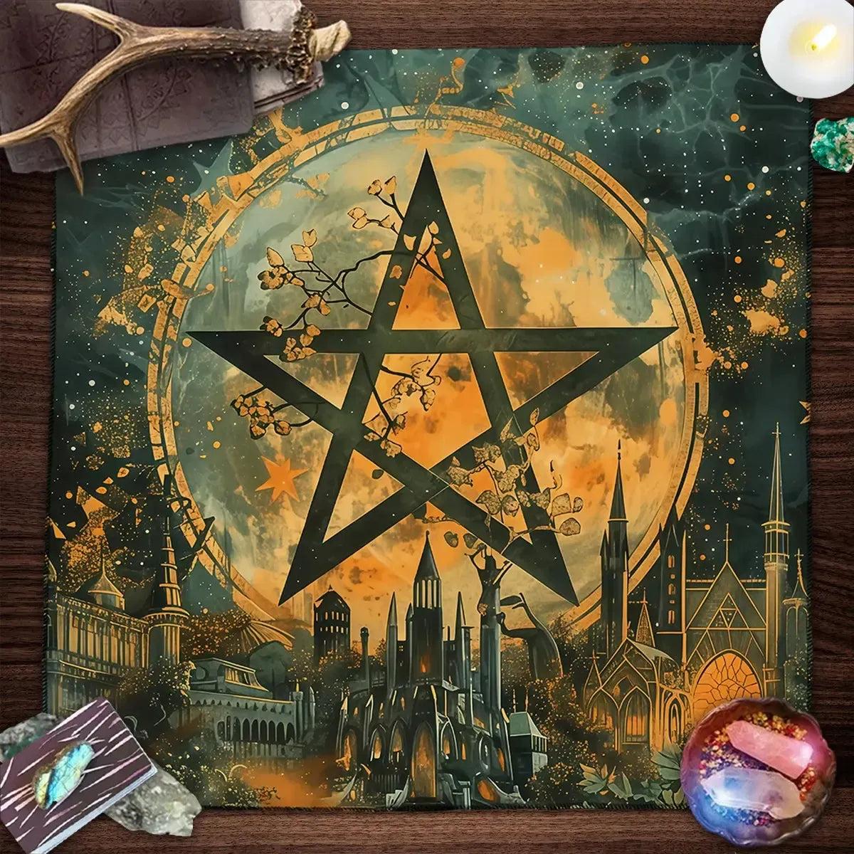 Mystic Pentagram Wicca Altar Cloth - Pentacle Pagan Tablecloth For Tarot Reading Wiccan Altar Decor-MoonChildWorld