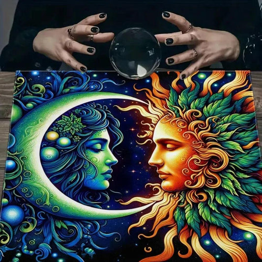 Mystic Sun Moon Tarot Tablecloth Mandala Wicca Altar Cloth for Divination Meditation-MoonChildWorld