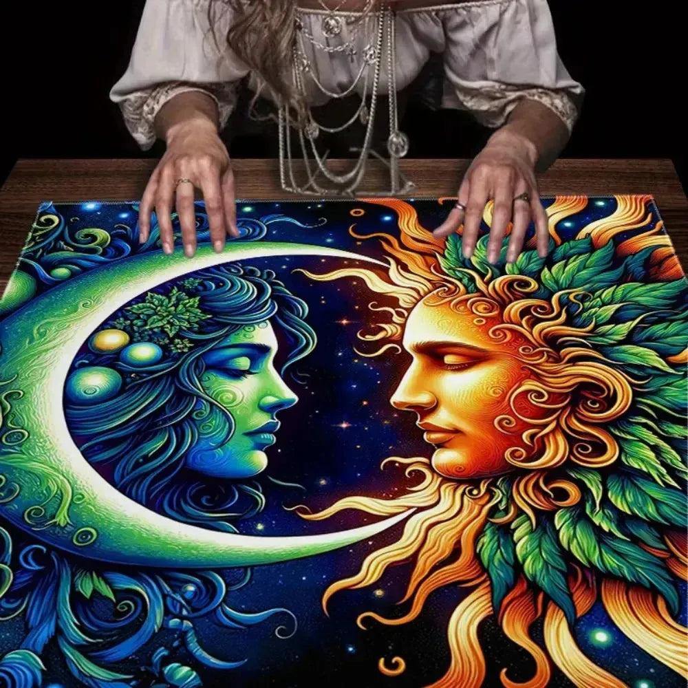 Mystic Sun Moon Tarot Tablecloth Mandala Wicca Altar Cloth for Divination Meditation-MoonChildWorld