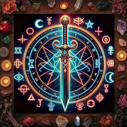Mystic Sword Symbol Tarot Tablecloth – Enchanting Altar Cloth for Divination, Meditation & Spiritual Home Decor-MoonChildWorld