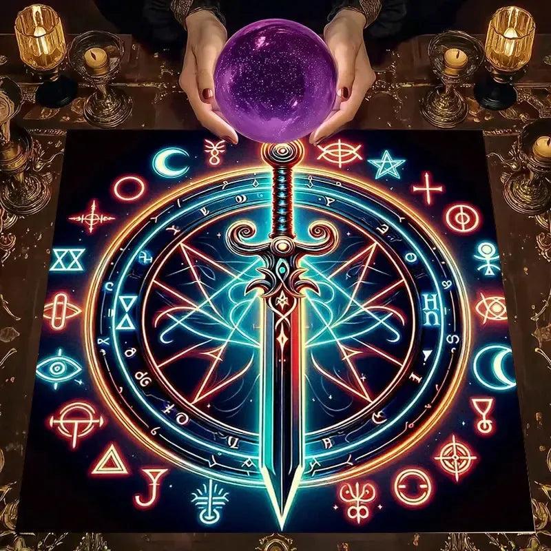 Mystic Sword Symbol Tarot Tablecloth – Enchanting Altar Cloth for Divination, Meditation & Spiritual Home Decor-MoonChildWorld