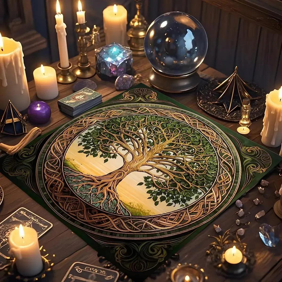 Mystic Tree Of Life Wicca Altar Cloth - Celtic Knot Pagan Tarot Tablecloth Occult Mystical Divination Table Cover-MoonChildWorld