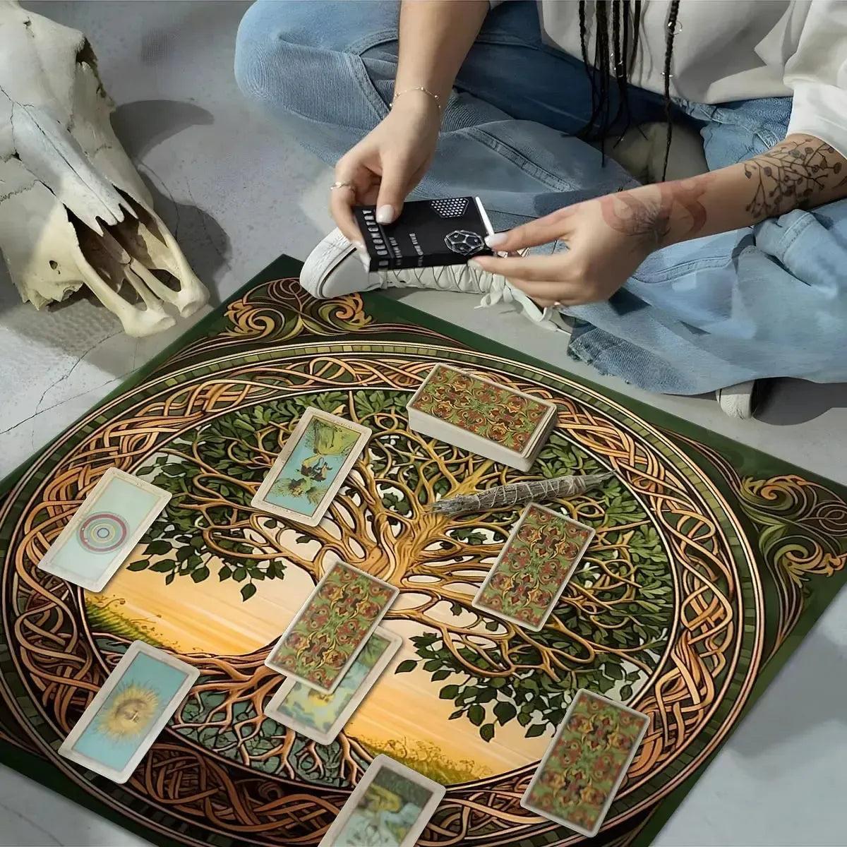 Mystic Tree Of Life Wicca Altar Cloth - Celtic Knot Pagan Tarot Tablecloth Occult Mystical Divination Table Cover-MoonChildWorld