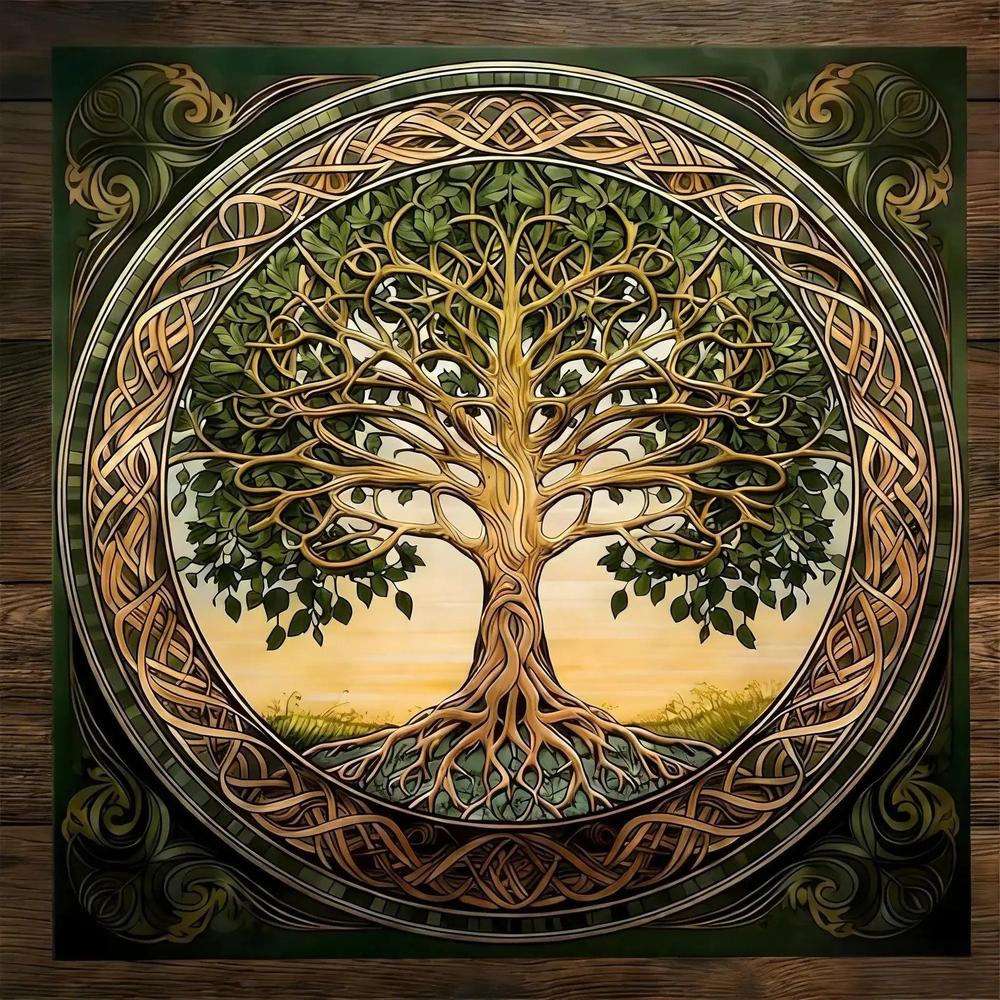 Mystic Tree Of Life Wicca Altar Cloth - Celtic Knot Pagan Tarot Tablecloth Occult Mystical Divination Table Cover-MoonChildWorld