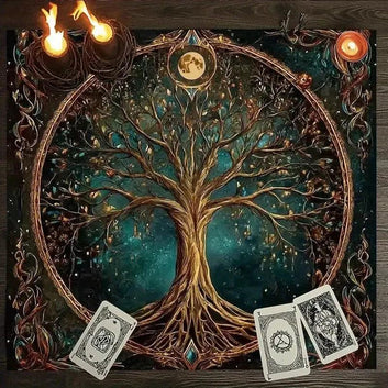 Mystic Tree Of Life Wicca Altar Cloth - Witch Tarot Tablecloth for Reading Divination Pagan Home Decor-MoonChildWorld