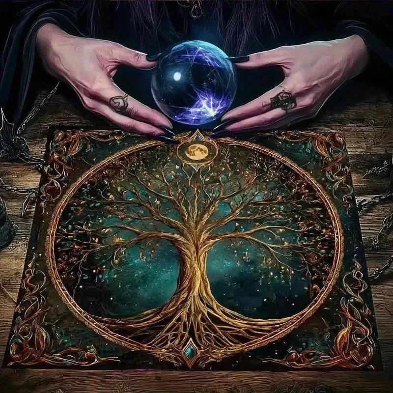 Mystic Tree Of Life Wicca Altar Cloth - Witch Tarot Tablecloth for Reading Divination Pagan Home Decor-MoonChildWorld
