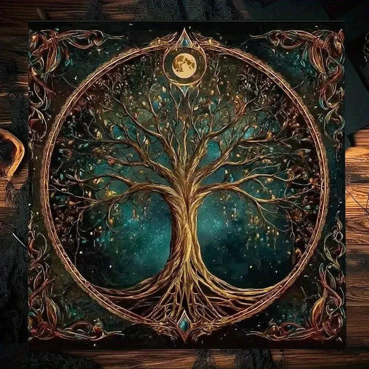 Mystic Tree Of Life Wicca Altar Cloth - Witch Tarot Tablecloth for Reading Divination Pagan Home Decor-MoonChildWorld