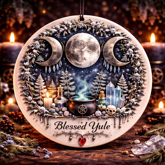 Mystic Triple Moon Pagan Yule Ceramic Ornament – Witchcraft Holiday Decor-MoonChildWorld