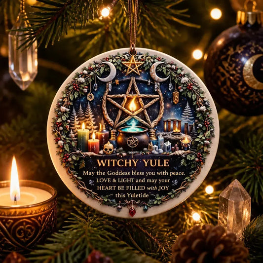 Mystic Triple Moon Pentacle Wiccan Yule Ceramic Ornament – Witchy Holiday Decor_mockup_1.webp