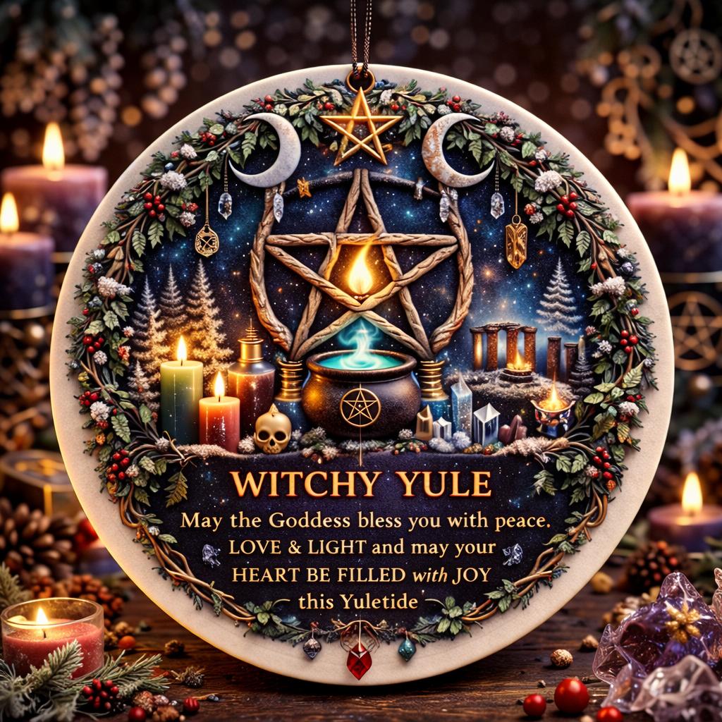 Mystic Triple Moon Pentacle Wiccan Yule Ceramic Ornament – Witchy Holiday Decor-MoonChildWorld