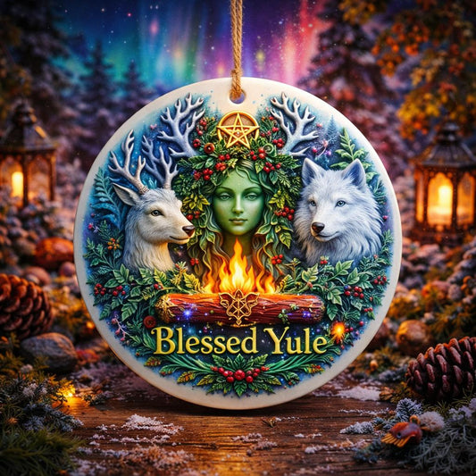 Mystic Wicca Yule Ceramic Ornament – Pagan Goddess Christmas Ornament-MoonChildWorld