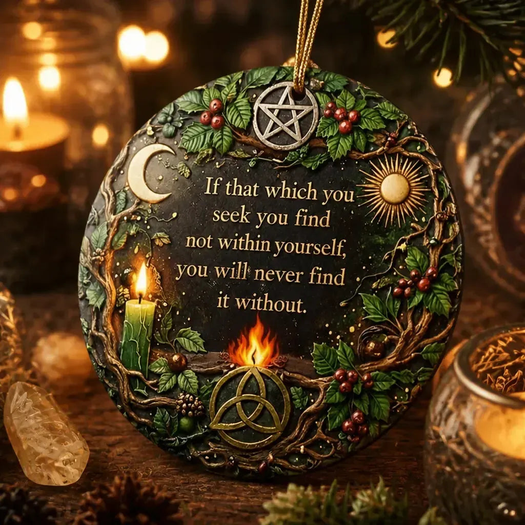 Mystic Wicca Yule Ceramic Ornament – Pagan Symbols Christmas Ornament_mockup_2.webp