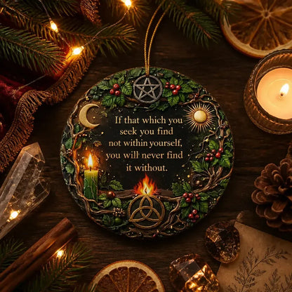 Mystic Wicca Yule Ceramic Ornament – Pagan Symbols Christmas Ornament_mockup_3.webp