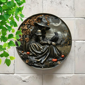 Mystic Witch And Raven Metal Sign Halloween Gothic Home Decor-MoonChildWorld