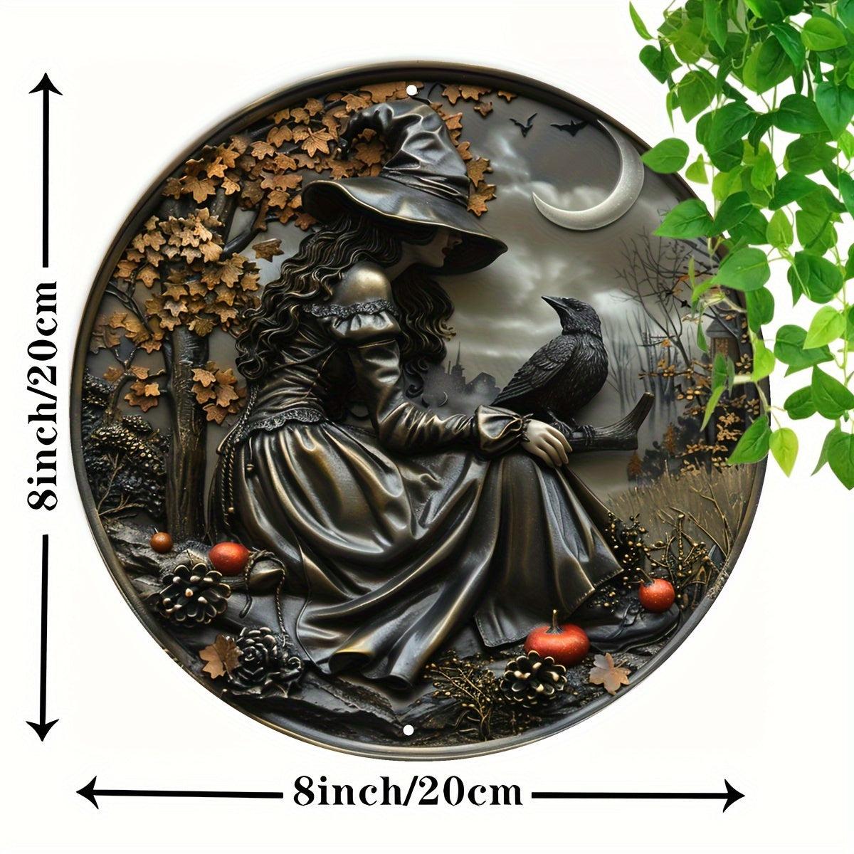 Mystic Witch And Raven Metal Sign Halloween Gothic Home Decor-MoonChildWorld