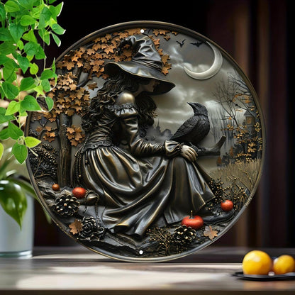 Mystic Witch And Raven Metal Sign Halloween Gothic Home Decor-MoonChildWorld