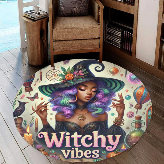 Mystic Witch Round Rug Witchy Vibes Carpet for Wicca Home Decor-MoonChildWorld