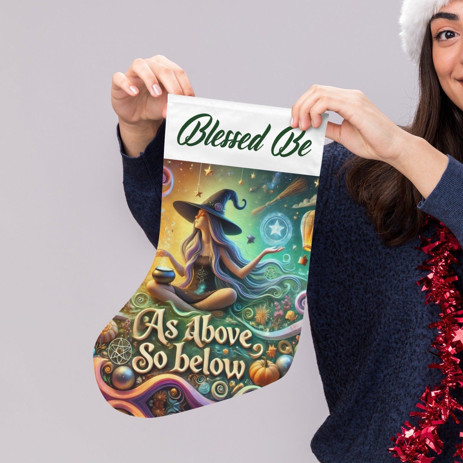 Mystic Witch Yule Wicca Pagan Christmas Stocking for Yule Decorations-MoonChildWorld