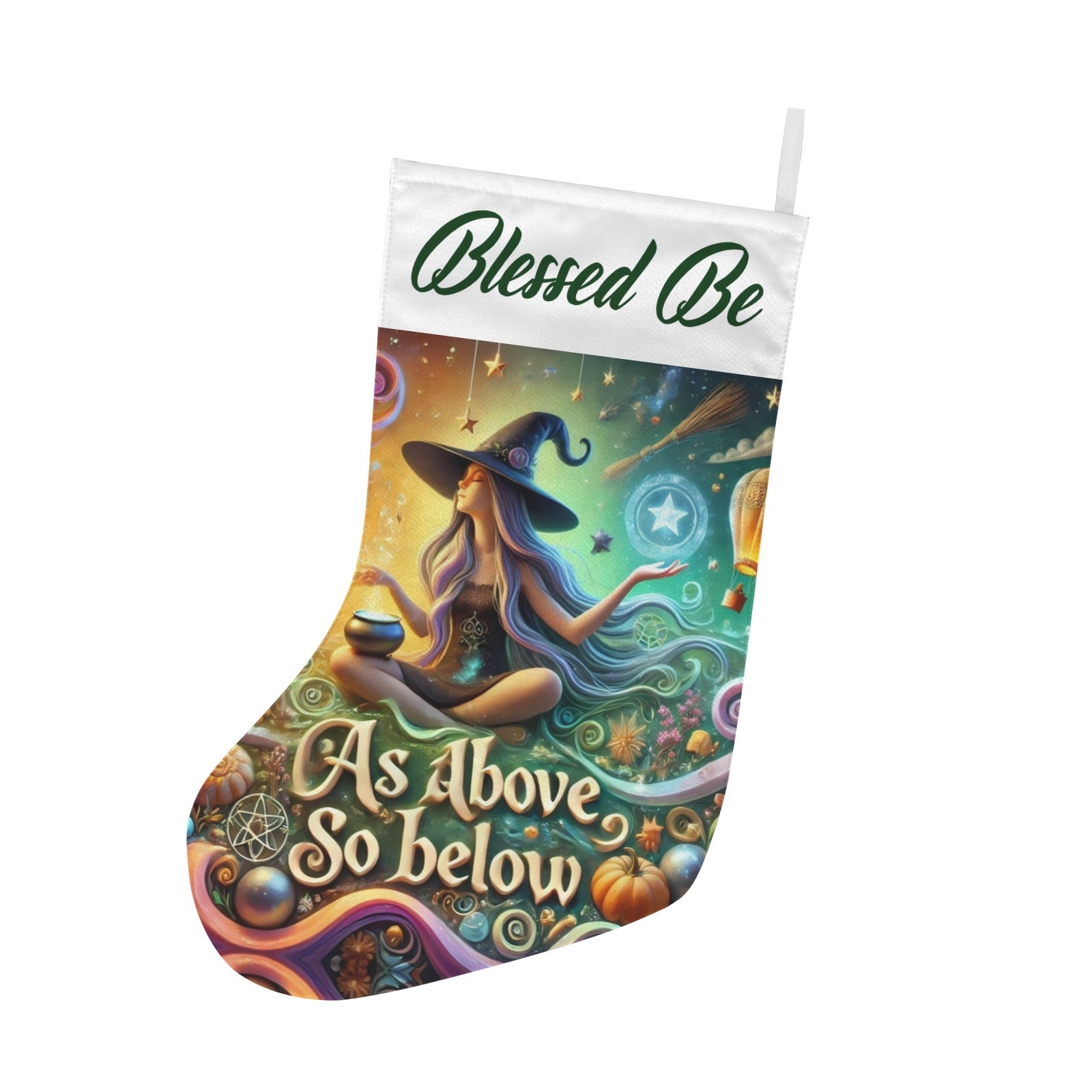 Mystic Witch Yule Wicca Pagan Christmas Stocking for Yule Decorations-MoonChildWorld