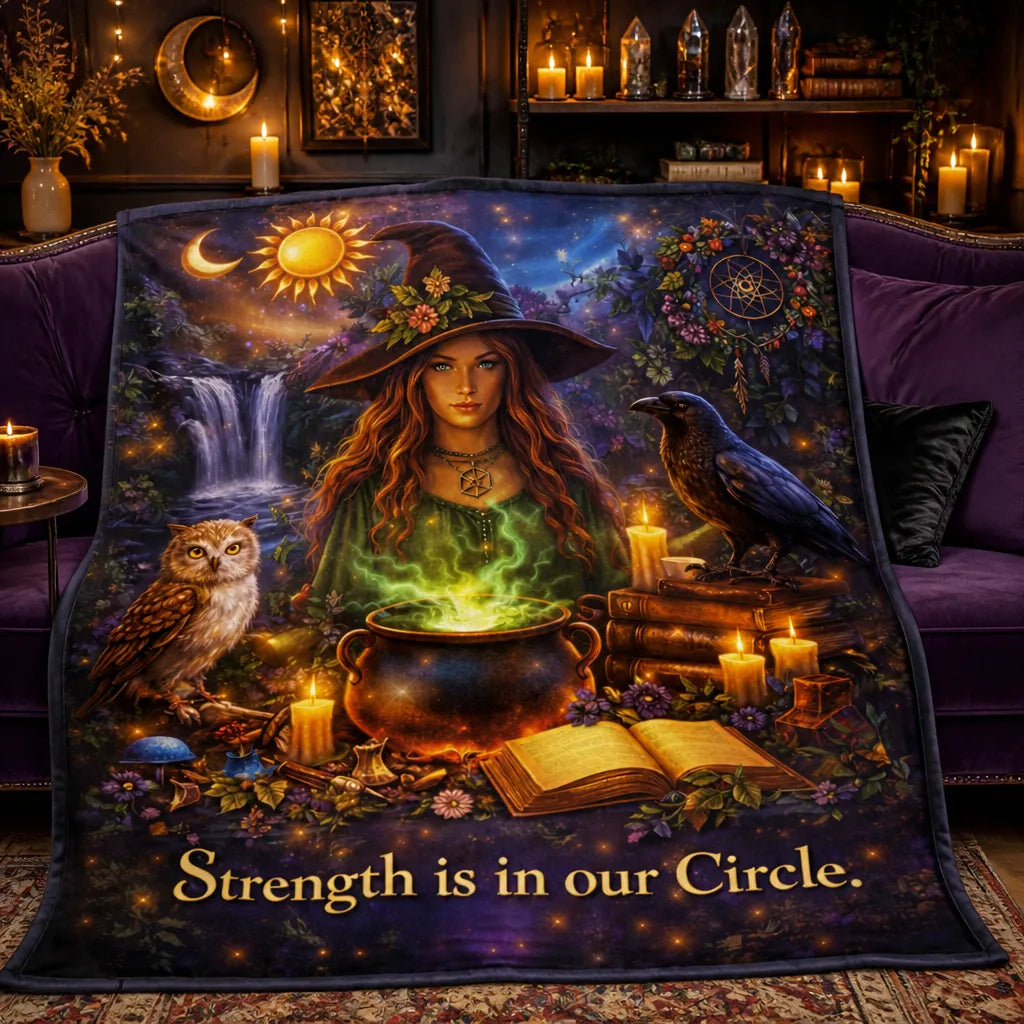 Mystic Witch with Raven, Owl Blanket for Pagan Samhain Halloween Decor_mockup_2.webp