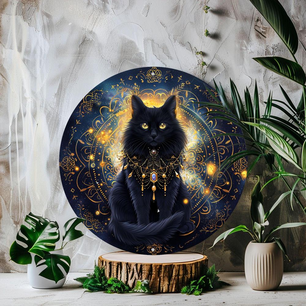 Mystical Black Cat Metal Sign Magic Cat Wall Sign-MoonChildWorld