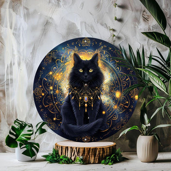 Mystical Black Cat Metal Sign Magic Cat Wall Sign-MoonChildWorld