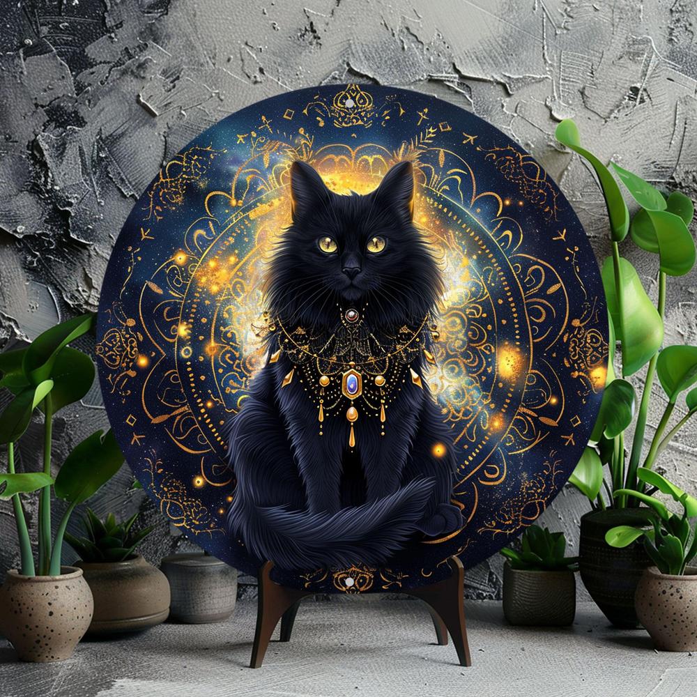 Mystical Black Cat Metal Sign Magic Cat Wall Sign-MoonChildWorld
