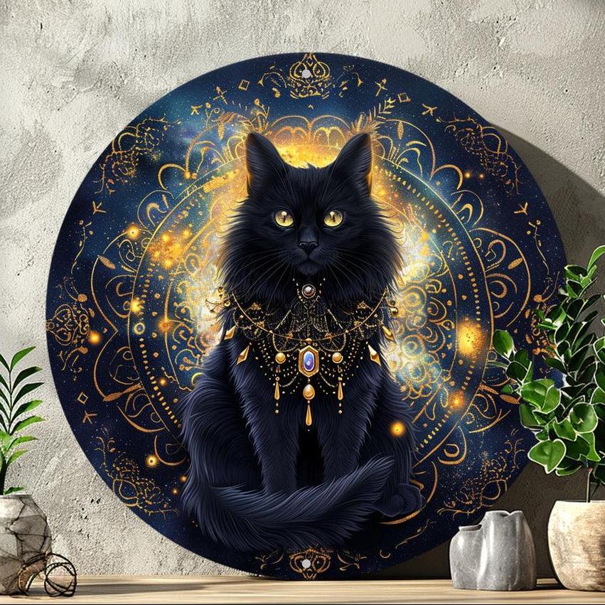 Mystical Black Cat Metal Sign Magic Cat Wall Sign-MoonChildWorld