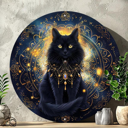 Mystical Black Cat Metal Sign Magic Cat Wall Sign-MoonChildWorld