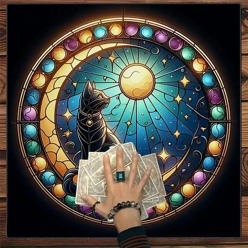 Mystical Black Cat Moon Tarot Tablecloth Wicca Altar Cloth for Divination Pagan Decor-MoonChildWorld