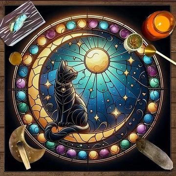 Mystical Black Cat Moon Tarot Tablecloth Wicca Altar Cloth for Divination Pagan Decor-MoonChildWorld