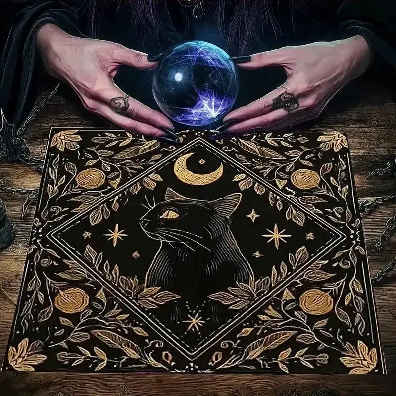 Mystical Black Cat Moon Wicca Altar Cloth - Witchcraft Tarot Tablecloth for Reading Divination Pagan Home Decor-MoonChildWorld