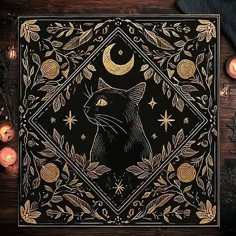 Mystical Black Cat Moon Wicca Altar Cloth - Witchcraft Tarot Tablecloth for Reading Divination Pagan Home Decor-MoonChildWorld
