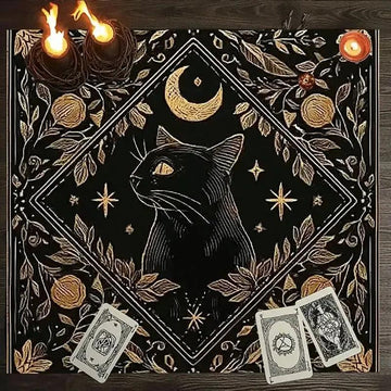 Mystical Black Cat Moon Wicca Altar Cloth - Witchcraft Tarot Tablecloth for Reading Divination Pagan Home Decor-MoonChildWorld