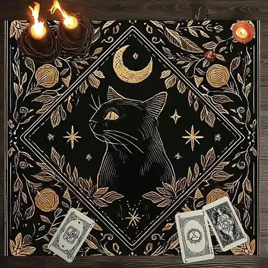 Mystical Black Cat Moon Wicca Altar Cloth - Witchcraft Tarot Tablecloth for Reading Divination Pagan Home Decor-MoonChildWorld